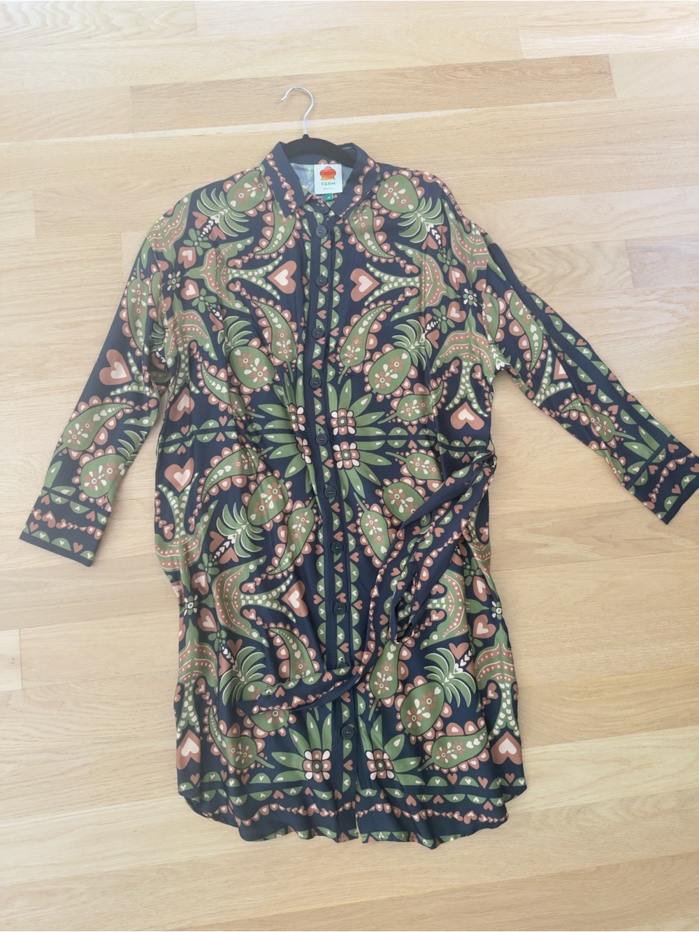 FARM Rio Paisley Print Belted Shirt Dress XS